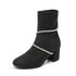 Chunky Mid Heel Boots With Rhinestone Chain Design Shoes For Women - ROUTINE FASHION